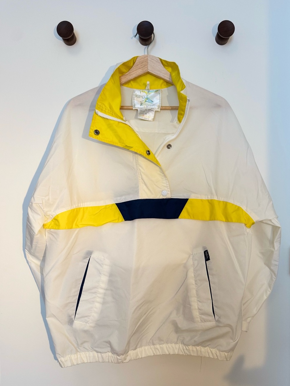 Women’s Bomber Pullover Jacket - White with Yellow & Navy